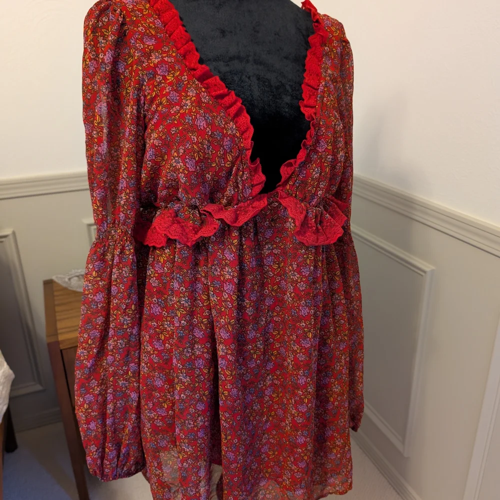 Floral Red Ruffle Dress - Picture 5 of 5